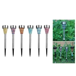 SET 6 LAMPADE MOSAICO DA GIARDINO COLORATE RICARICA SOLARE PALETTI SOLARI 1LED