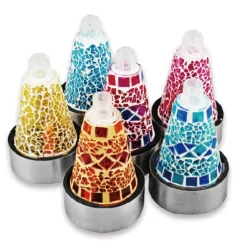 SET 6 LAMPADE MOSAICO DA GIARDINO COLORATE RICARICA SOLARE PALETTI SOLARI 1LED