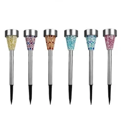 SET 6 LAMPADE MOSAICO DA GIARDINO COLORATE RICARICA SOLARE PALETTI SOLARI 1LED