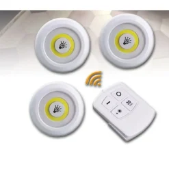 SET 3 LUCI LED COB CON TELECOMANDO LUCE REGOLABILE LAMPADA DISCO ARMADIO TX-9728