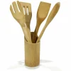 SET 4 MESTOLI IN BAMBOO CON PRATICO CONTENITORE PORTA UTENSILI ACCESSORI CUCINA H33CM