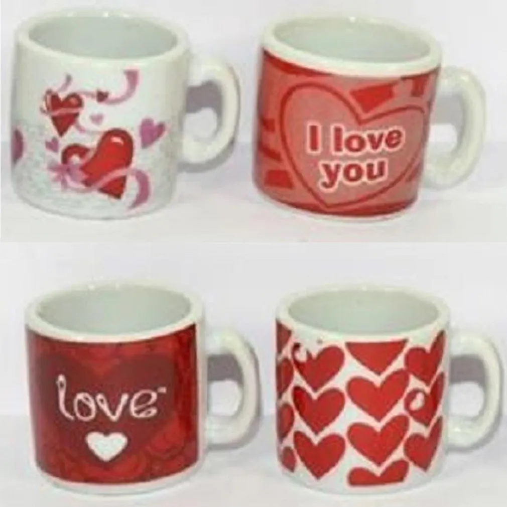 SET 4 MINI TAZZINE TAZZINA CAFFE' CON CUORI IDEA REGALO SAN VALENTINO 4,5X3X3CM