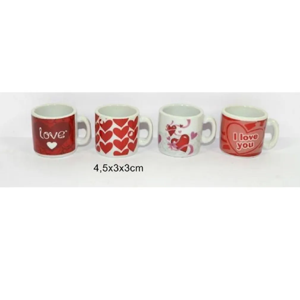 SET 4 MINI TAZZINE TAZZINA CAFFE' CON CUORI IDEA REGALO SAN VALENTINO 4,5X3X3CM