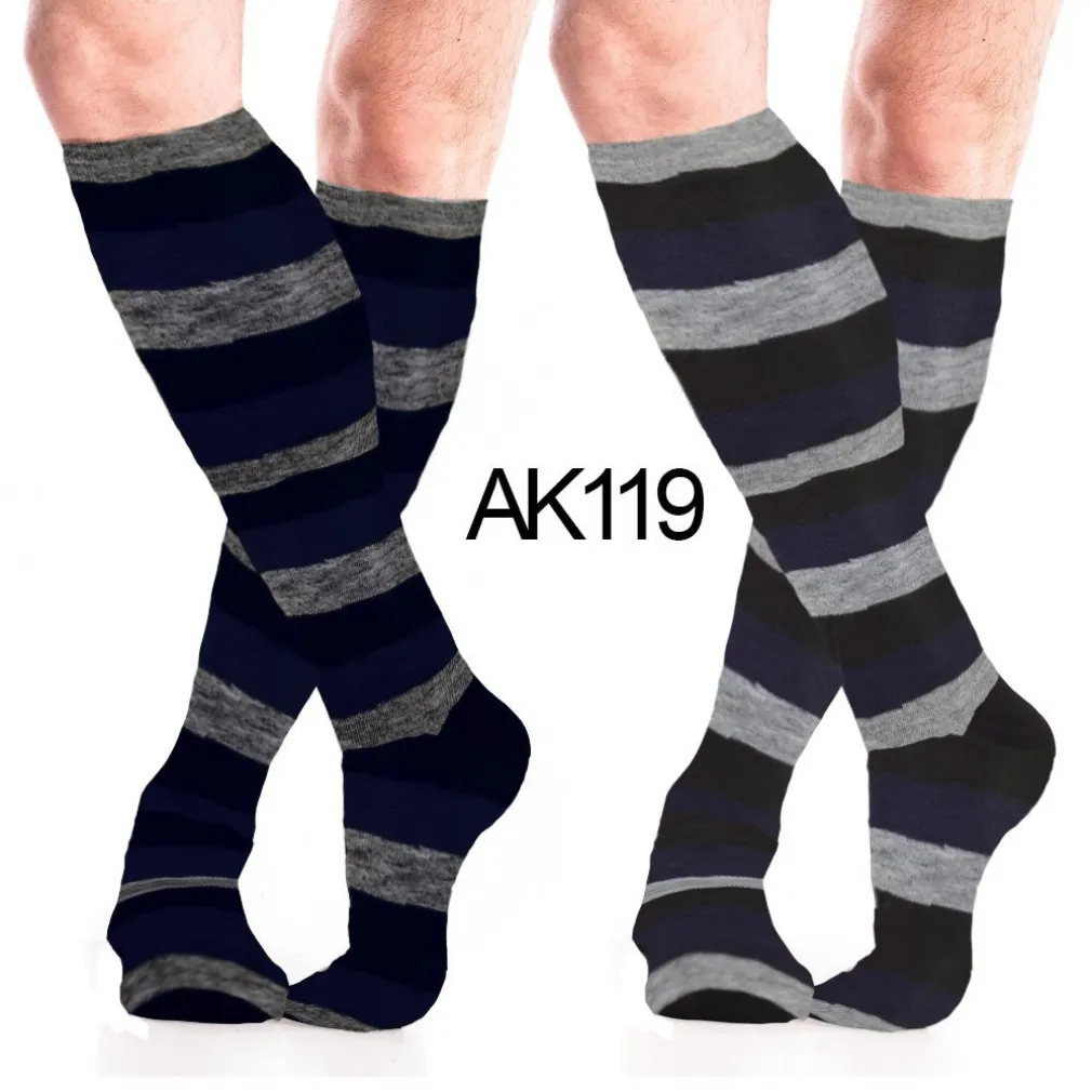 SET 12 PAIA CALZINI LUNGHI X UOMO COTONE COLORI ASSORTITI A RIGHE LARGHE AK-119