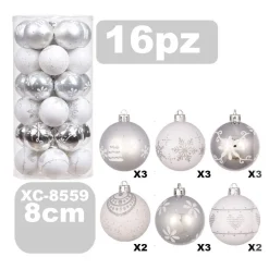 SET 16 PALLINE NATALIZIE DECORAZIONI 8 CM ADDOBBI PER ALBERO DI NATALE XC-8559