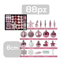SET 88 PALLINE NATALIZIE DECORAZIONI 6 CM ADDOBBI PER ALBERO NATALE COLORE ROSA