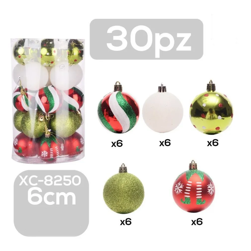 SET 30 PALLINE NATALIZIE DECORAZIONI 6 CM ADDOBBI PER ALBERO DI NATALE XC-8250