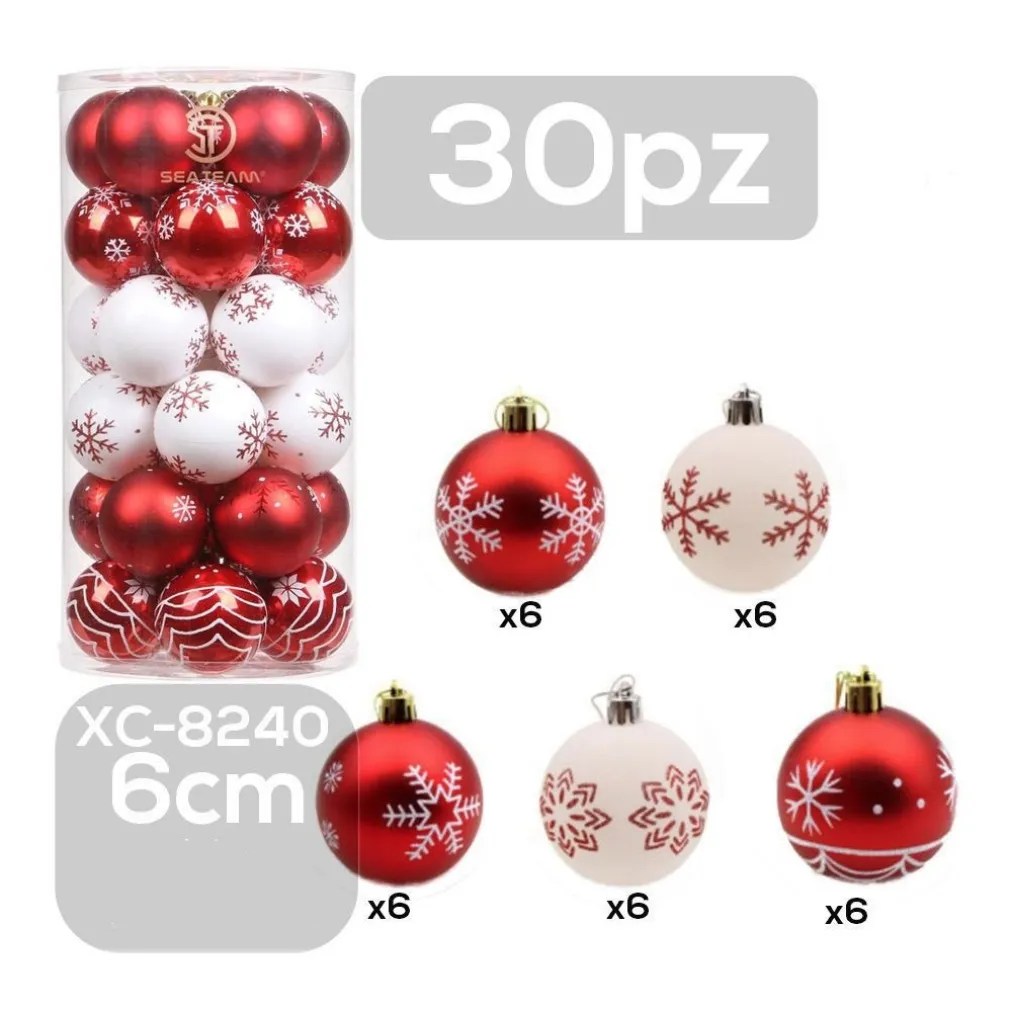 SET 30 PALLINE NATALIZIE DECORAZIONI 6 CM ADDOBBI PER ALBERO DI NATALE XC-8240