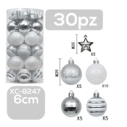SET 30 PALLINE NATALIZIE DECORAZIONI 6 CM ADDOBBI PER ALBERO DI NATALE XC-8247