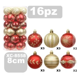 SET 16 PALLINE NATALIZIE DECORAZIONI 8 CM ADDOBBI PER ALBERO DI NATALE XC-8558