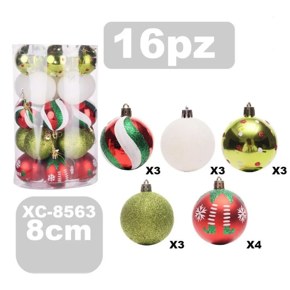 SET 16 PALLINE NATALIZIE DECORAZIONI 8 CM ADDOBBI PER ALBERO DI NATALE XC-8563