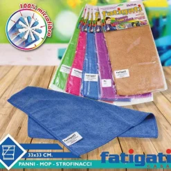 SET 2 PANNI IN MICROFIBRA FATIGATI MULTIUSO STROFINACCI COLORI ASSORTITI 33X33CM