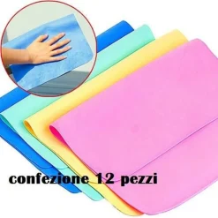 SET 12 PANNO MAGICO SUPER ASSORBENTE PULISCE ASCIUGA MULTIUSO 30 X 30 CM