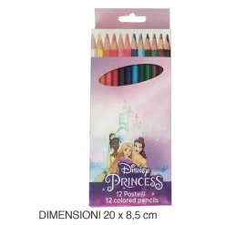 SET 12 PASTELLI MATITE COLORATE COLORI PRINCIPESSE DISEGNO SCUOLA BAMBINE CANCELLERIA 955661