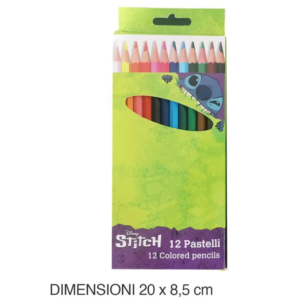 SET 12 PASTELLI MATITE COLORATE COLORI STITCH DISEGNO SCUOLA BAMBINI CANCELLERIA 951403