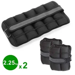 SET 2 PESI POLSI E CAVIGLIE 2,25 KG ALLENAMENTO PALESTRA AEROBICA FITNESS NERO