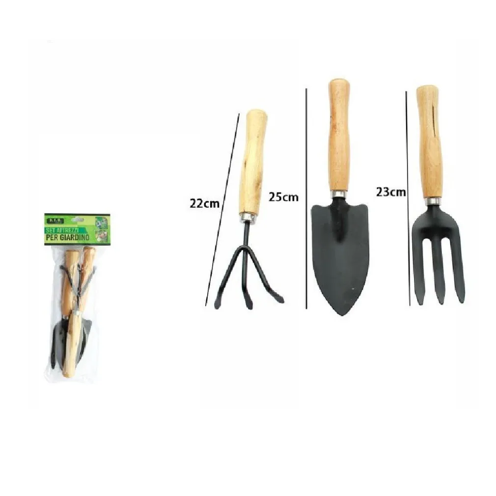 SET 3 PEZZI ATTREZZI DA GIARDINO GIARDINAGGIO ACCESSORI RASTRELLO PALETTA 59697