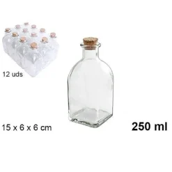 SET 12 PEZZI BOTTIGLIE BOTTIGLIETTE IN VETRO CON TAPPO IN SUGHERO 250 ML 107822