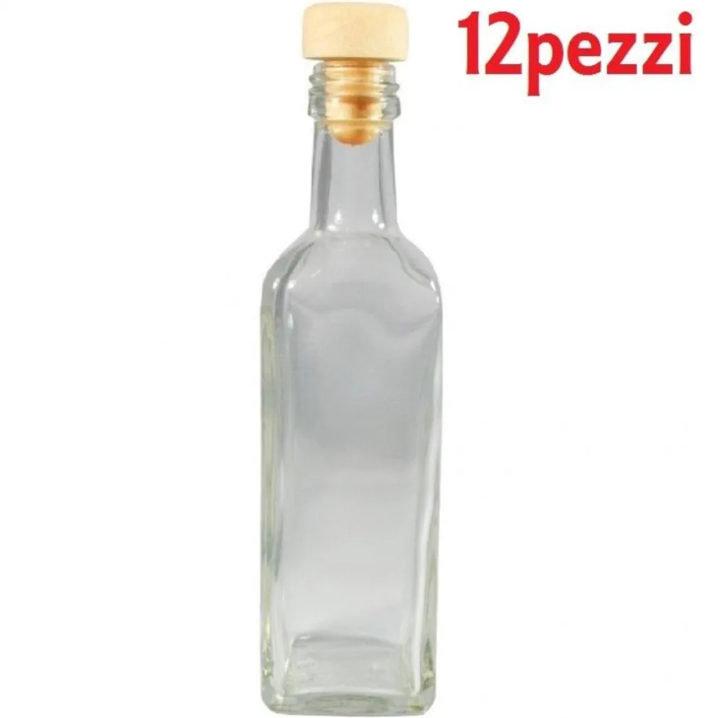 SET 12 PEZZI BOTTIGLIE BOTTIGLINE VETRO TRASPARENTE MARY CON TAPPO 250CC