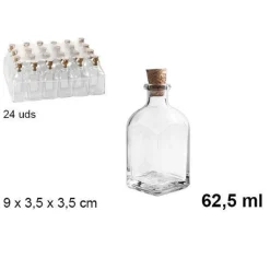 SET 24 PEZZI BOTTIGLIE BOTTIGLIETTE IN VETRO CON TAPPO IN SUGHERO 62,5 ML 105788