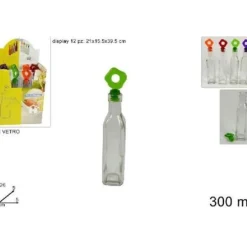 SET 12 PEZZI BOTTIGLIE BOTTIGLINE VETRO OLIO ACETO CON TAPPO COLORATO 300ML IDEA