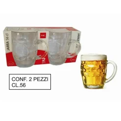 SET 2 PEZZI BROCCA BICCHIERI BOCCALI BIRRA IN VETRO CLASSICO 56 CL CON MANICO
