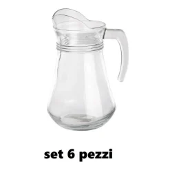 SET 6 PEZZI BROCCA CARAFFA IN VETRO TRASPARENTE 1,3 LT LITRI PER ACQUA VINO