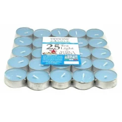 SET 25 PEZZI CANDELE AZZURRE PROFUMATE FRAGRANZA ACQUA MARINA TEALIGHT LUMINI