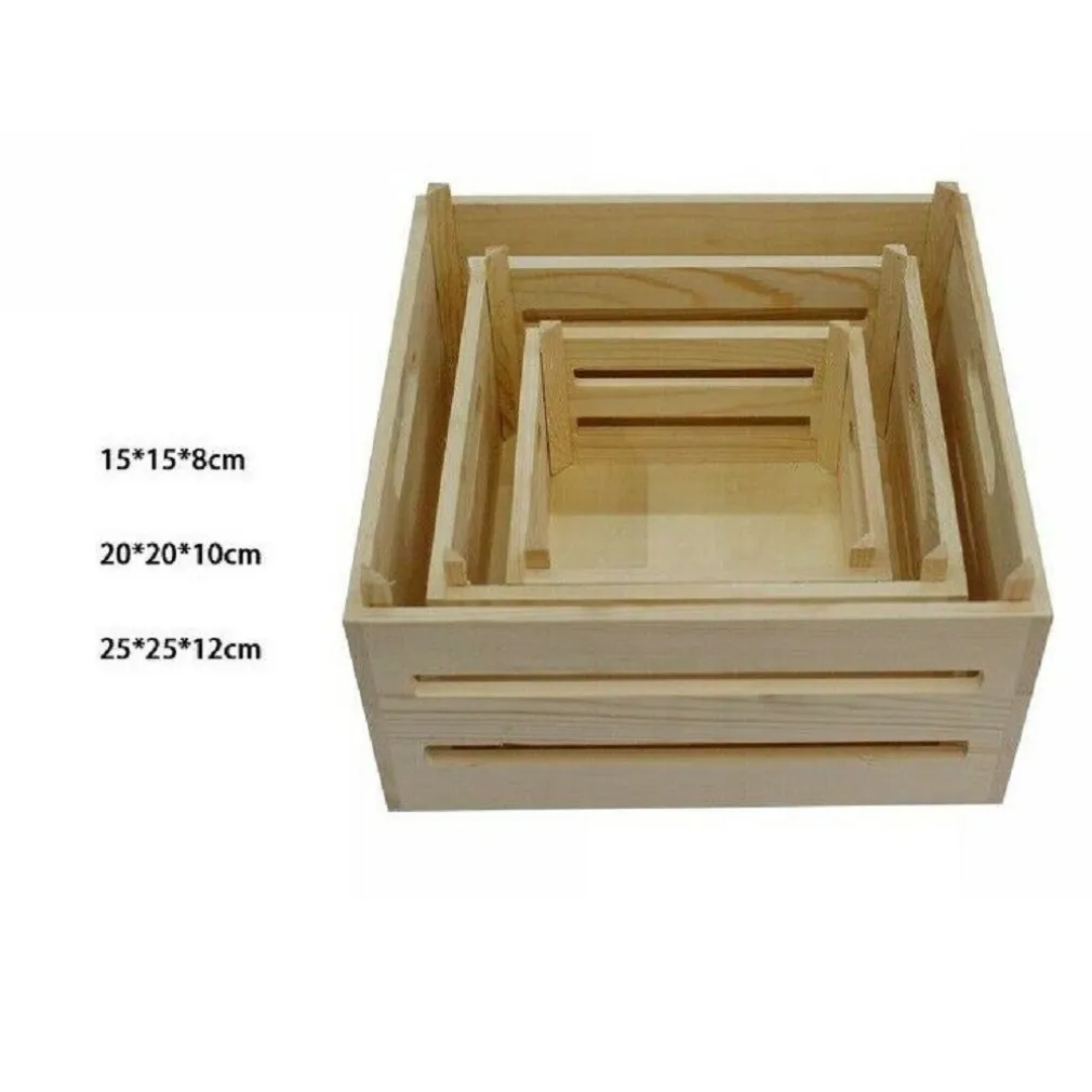 SET 3 PEZZI CASSETTE CESTI IN LEGNO NATURALE TRIS DECOUPAGE CONTENITORI 53470A