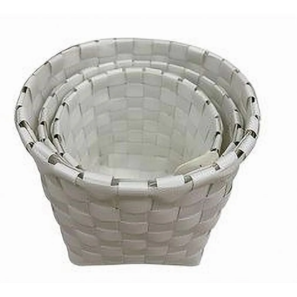 SET 3 PEZZI CESTINI PORTA OGGETTI ORGANIZER TESSUTO BAGNO ROTONDI BIANCO 59074