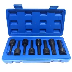 SET 8 PEZZI CHIAVI BUSSOLE TORX ATTACCO 1/2" T30 T80 A IMPATTO LUNGHE 78 MM