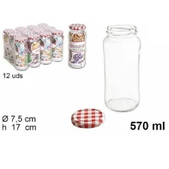 SET 12 PEZZI CONTENITORE BARATTOLO IN VETRO CON COPERCHIO MULTIUSO 570 ML 105598