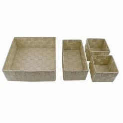 SET 4 PEZZI CONTENITORI BEIGE SCATOLA IN TESSUTO ORGANIZER PORTA OGGETTI 79063
