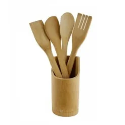 SET 5 PEZZI CUCINA POSATE IN LEGNO CUCINARE SPATOLA CUCCHIAIO FORCHETTA 67374