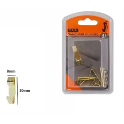 SET 4 PEZZI GANCI DORATI PER QUADRI QUADRO CORNICI APPENDERE PARETE 8X30MM 07527