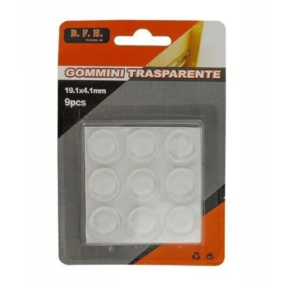 SET 9 PEZZI GOMMINI ADESIVI PROTEZIONE PAVIMENTI TRASPARENTI ROTONDI 19.1X4.1MM