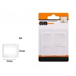 SET 4 PEZZI GOMMINI BIADESIVO TRASPARENTE PROTEZIONE QUADRATI 25 X 25 MM 66104