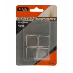 SET 4 PEZZI GOMMINI BIADESIVO TRASPARENTE PROTEZIONE QUADRATI 25 X 25 MM 66104