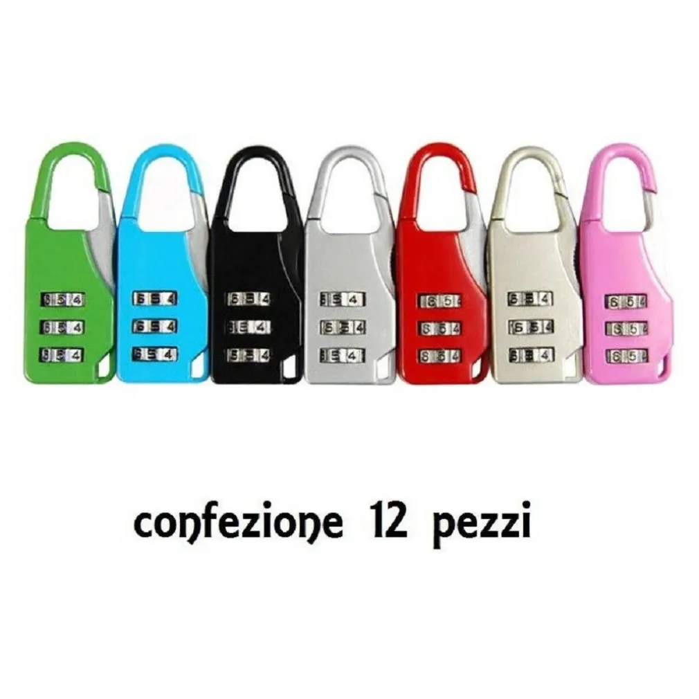 SET 12 PEZZI LUCCHETTO A COMBINAZIONE RESETTABILE 3 CIFRE VALIGIA BAGAGLIO