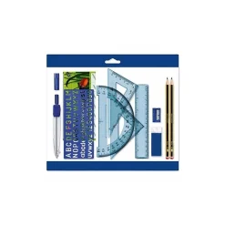 SET 10 PEZZI MATITE COMPASSO GONIOMETRO KIT SCUOLA ARTICOLI DI CANCELLERIA BASE