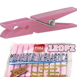 SET 120 PEZZI MOLLETTE PINZE BUCATO PANNI PLASTICA EXTRAFORTE ROSA
