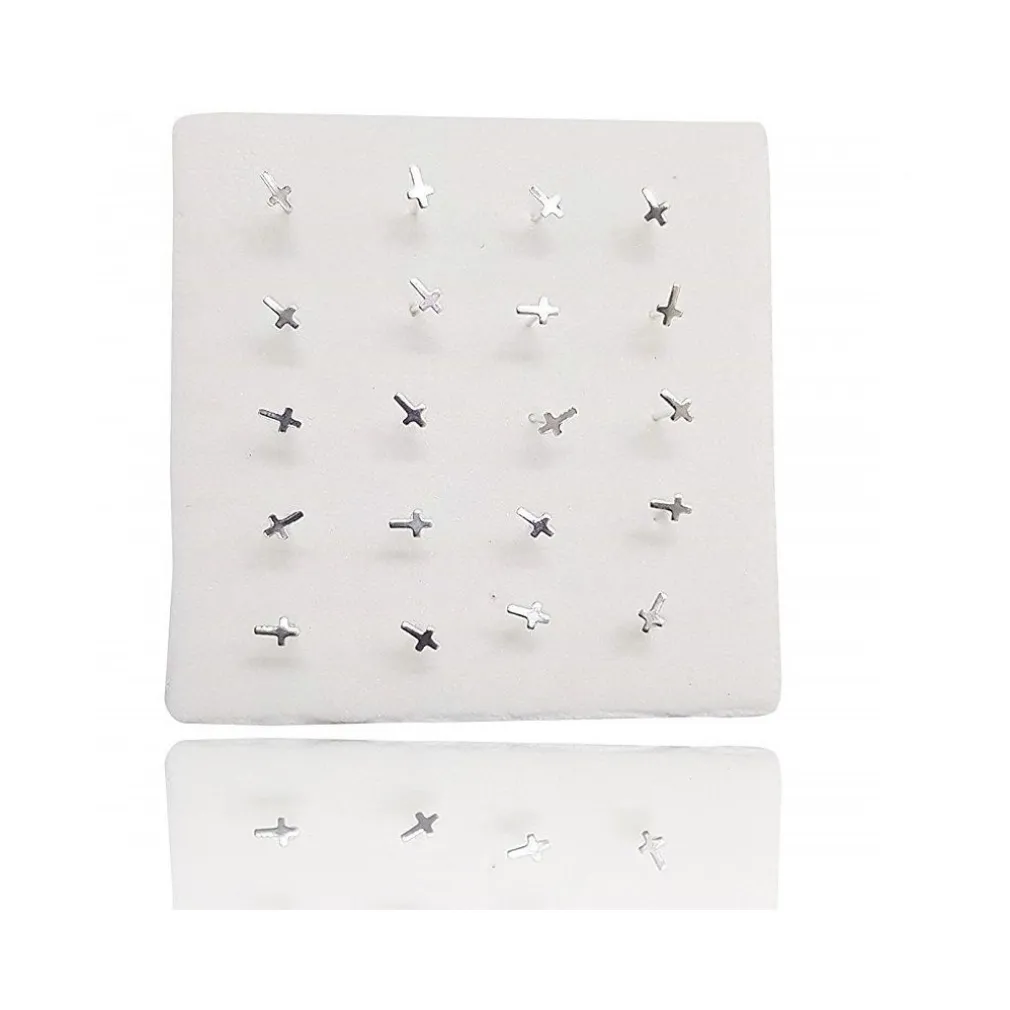 SET 3 PEZZI PIERCING ORECCHINI NASO 2.5 MM CROCE CROCIFISSO ARGENTO 925 STERLING