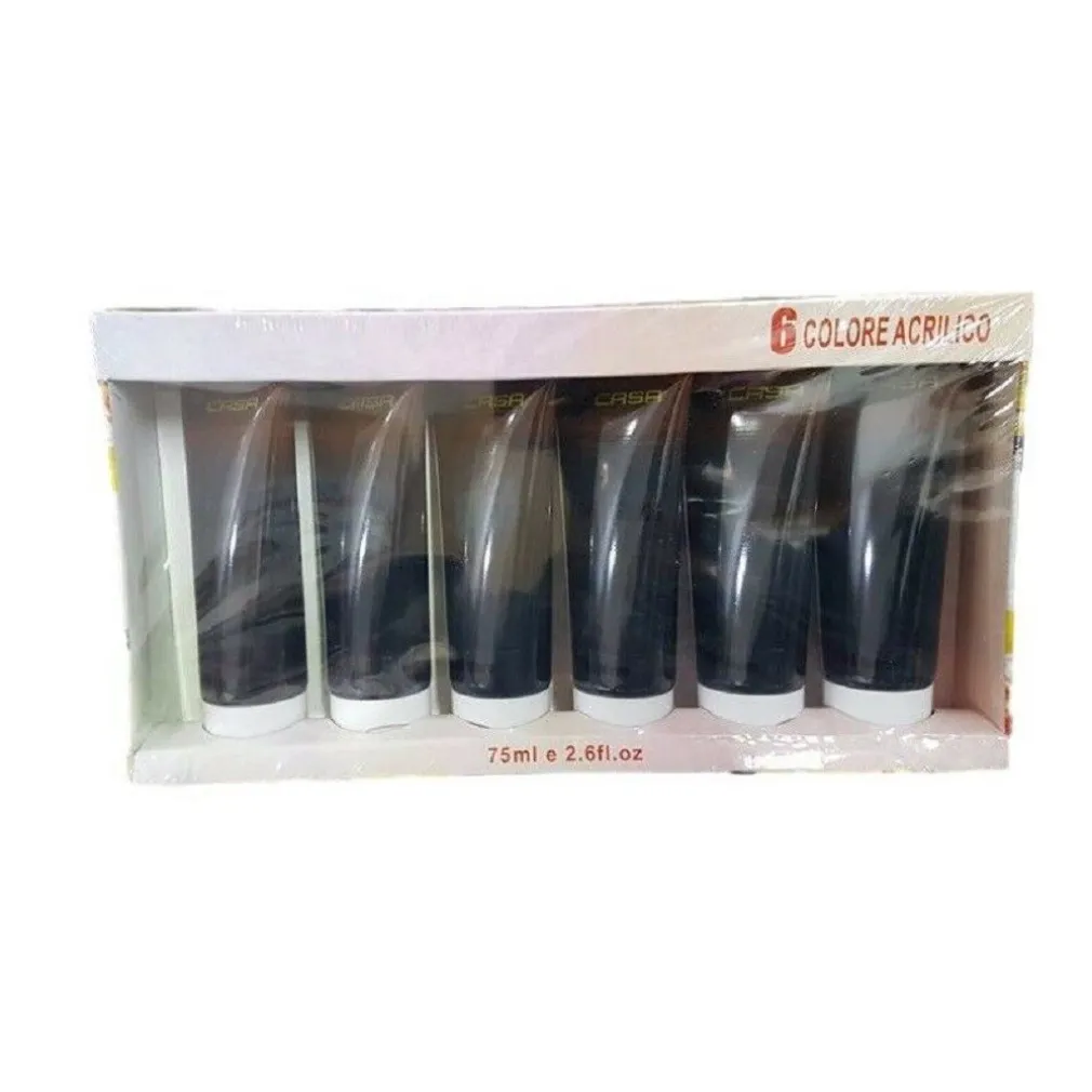 SET 6 PEZZI PITTURA ACRILICA VERNICE CONFEZIONE COLORE NERO TUBO 75 ML 07486