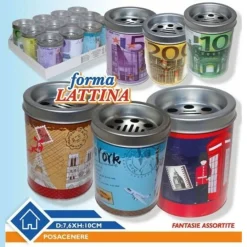 SET 12 PEZZI POSACENERE CENERIERA METALLICO A FORMA DI LATTINA COLORATO