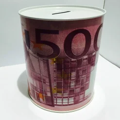 SET 2 PEZZI SALVADANAIO LATTA MISURA L MONETE BANCONOTE 1 APERTURA SENZA CHIAVE