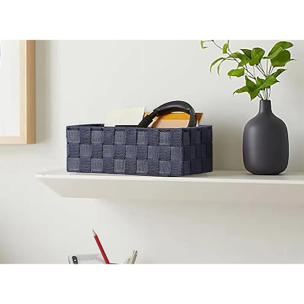 SET 3 PEZZI SCATOLA PORTA OGGETTI IN TESSUTO INTRECCIATO CONTENITORI BLU 79058