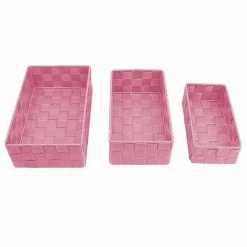 SET 3 PEZZI SCATOLA PORTA OGGETTI IN TESSUTO INTRECCIATO CONTENITORI ROSA 79059
