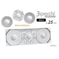 SET 3 PEZZI SPECCHI DA PARETE DECORATIVI TONDI SPECCHIO 25 CM IN PLASTICA 813016