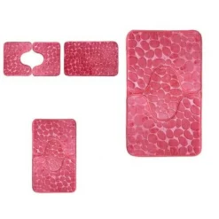 SET 3 PEZZI TAPPETI TAPPETINI ANTISCIVOLO PER BAGNO ARREDO COLORE ROSA 59335