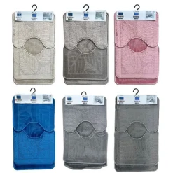 SET 3 PEZZI TAPPETO TAPPETINO BAGNO ASSORBENTE DECORAZIONE FOGLIA VARI COLORI